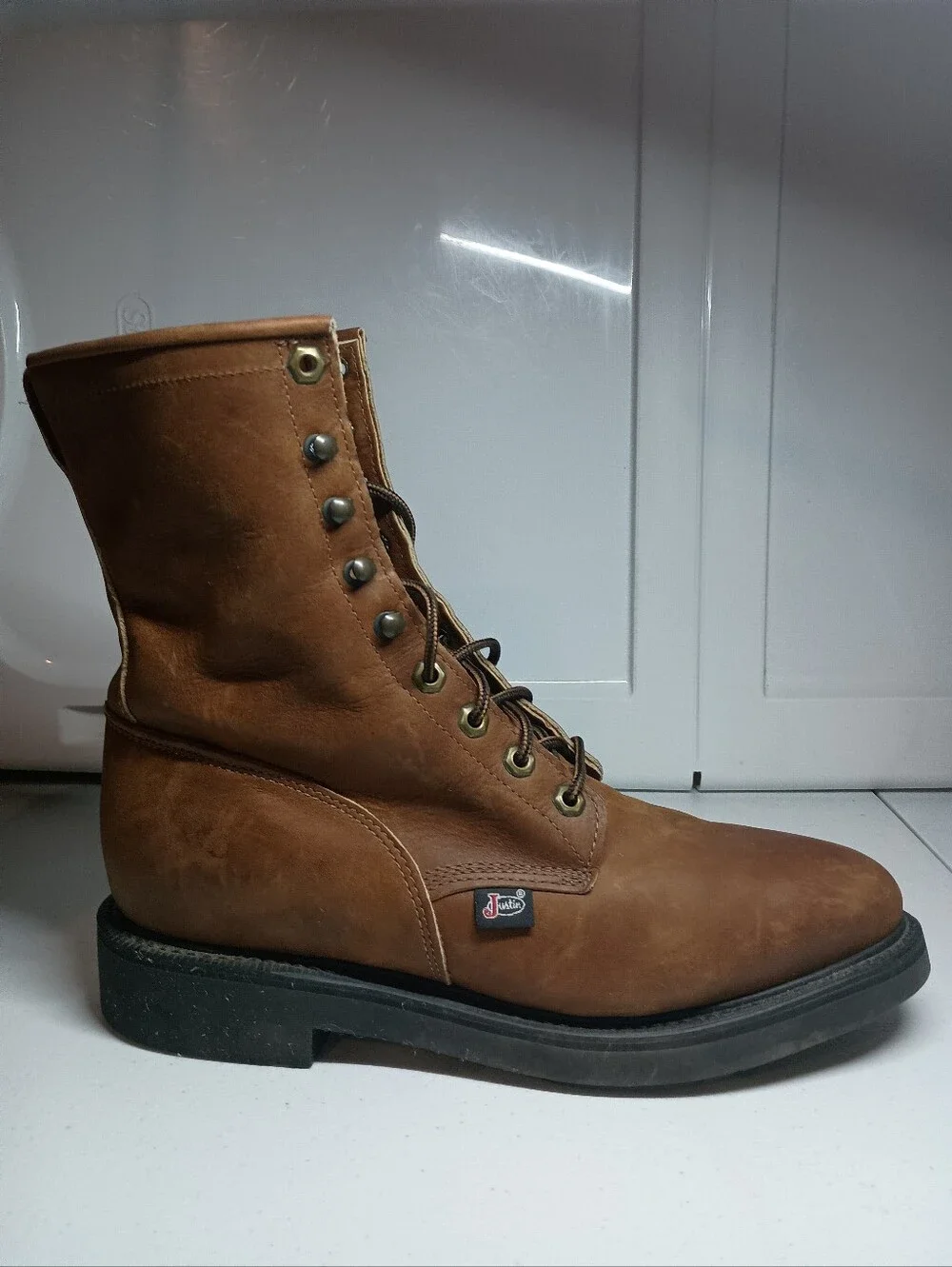 Justin Boots Original Work Boot Style 0760 Brown Men's Soft Toe Size 9 1/2 D USA